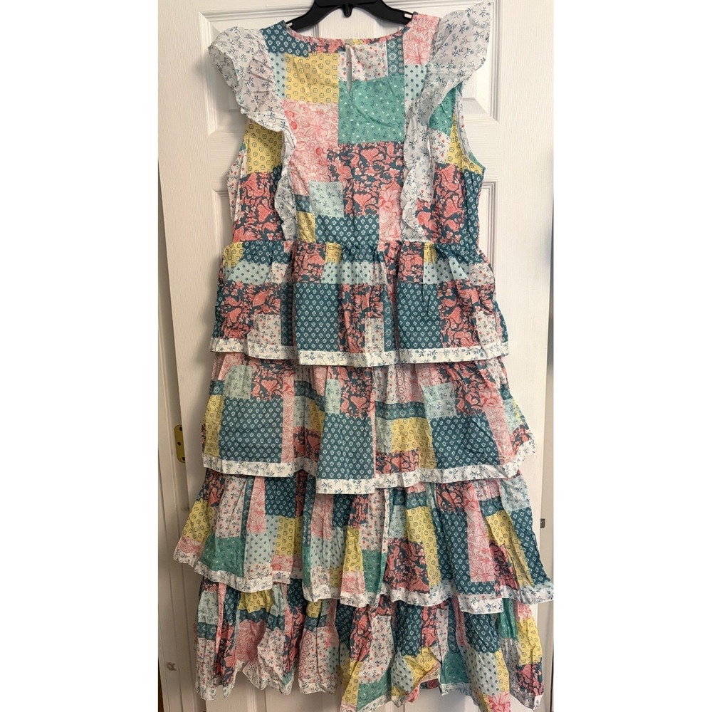 Simply Southern Patchwork Tiered Maxi Dress XL Pink Teal Ruffle Sleeveless NEW - Picture 8 of 11